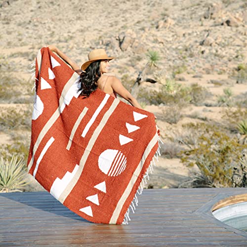 Maroon and Tan Mexican Blanket by Laguna Beach Textile Co - Beach, Yoga, Camping, or Decorative Throw Blanket - Traditional Handmade Serape - Brick Sol - color: Brick