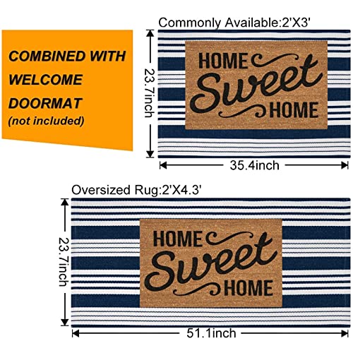 Blue and White Striped Doormat 24'' x 35'' Front Porch Rug Machine Washable Indoor Outdoor Doormat for Front Porch Hand-Woven Entryway Rug for Laundry/Bathroom/Bedroom - color: Blue White, size: 2' x 3' (Rectangular)