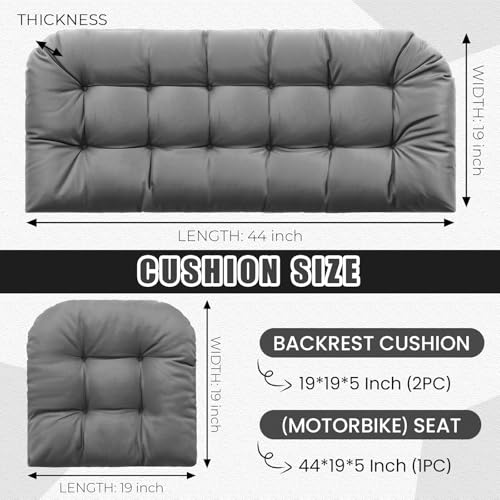 Barydat 3 Pack Wicker Furniture Cushions Waterproof Outdoor/Indoor Tufted Wicker Chair Cushions 1 Loveseat and 2 U-Shape Rattan Chairs for Patio Furniture, Rattan Love Seat, Bench(Gray) - color: Gray