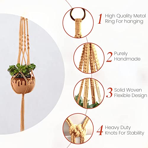 feedee Macrame Plant Hangers - 6 Pack, Brown, Indoor/Outdoor, 11.9 lbs Capacity, Ready to Hang - color: Brown, size: Pack of 6