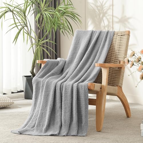 JOOJA Grey Throw Blanket for Bed, Super Soft Knit Blankets, Cozy Fleece Fuzzy Fluffy Plush Chenille Throws Blanket for Couch, Sofa, Light Gray, 60 x 80 inches - color: Grey, size: 60x80