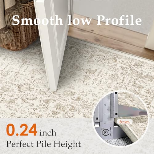 PureCozy Light Brown Entryway Area Rug 2x3 Door Mat Machine Washable Kitchen Vintage Distressed Non Slip Carpet Indoor Retro Floral Accent Throw Small Rug for Bathroom Office Bedroom Dining Room - color: Accent | Light Brown, size: 2' x 3' (Rectangular)
