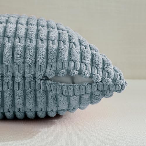 Fancy Homi Decorative Throw Pillow Covers for Bed Couch Bedroom Bench, Soft Corduroy Solid Pillow Case, Rustic Farmhouse Boho Room Decor,20" x 12" (Pack of 1),Light Blue - color: Light Blue, size: 20" x 12" (Pack of 1)
