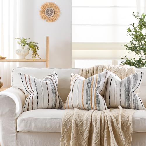 Boho Pillow Covers 18x18 Inch White Black Grey Striped Farmhouse Decorative Accen Throw Pillow Covers Boho Cushion Case for Bed Sofa Couch Home Decor Set of 2 - color: Black Grey White