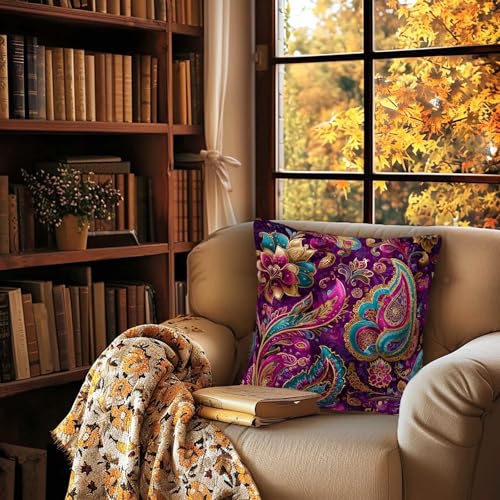 Bohemian Throw Pillow Covers 18x18 Set of 2 | Decorative Cushion Covers for Couch Sofa Bed | Paisley Home Decor Pillow Cases for Living Room Bedroom | Boho Flower Accent - color: Boho Paisley