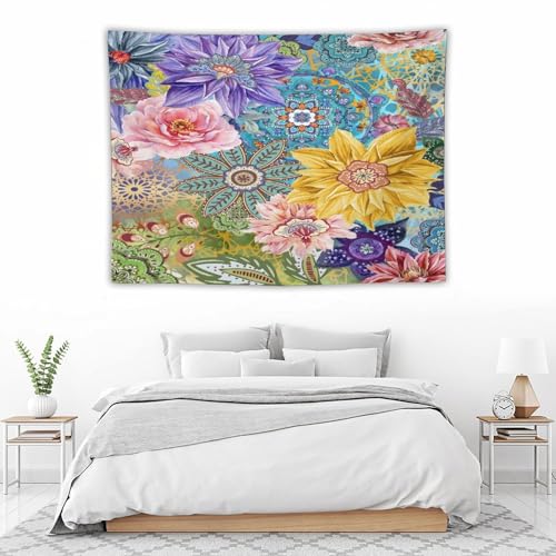 Houselerax Boho Vintage Floral Tapestry Wall hanging,Bohemian Blossom Colorful Mandala Flower Tapestries, Multi Color Tapestry for Bedroom Home Hippie Wall Decor 40"x30" - color: Boho Floral-3, size: W40xL30in