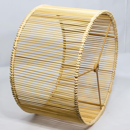 Drum Table shades Woven Bamboo Lamp Shade 2Set Lampshades DIY Natural Boho Hand Crafted - color: Natural/light brown