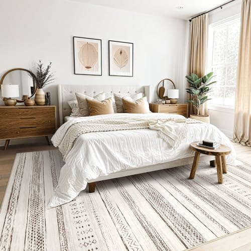 Tortania Area Rug Living Room Rugs - 5x7 Washable Large Soft Neutral Boho Moroccan Bohemian Farmhouse Rug Indoor Floor Carpet for Bedroom Under Dining Table Home Office Decor - Brown Beige - color: Beige, size: 5' x 7' (Rectangular)