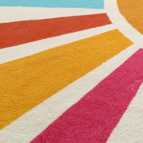 STARUIA Rainbow Machine Washable Rug for Playroom Kids Room, 4'x 4'7" Boho Sun for Girls Boys, Non-Slip Sunshine Carpet Small Play for Classroom Reading Corner Dorm - color: Colorful, size: 4'x4'7"