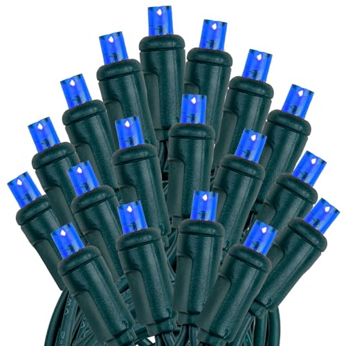 Novelty Lights 25ft 50 LED Blue Christmas Lights Outdoor/Indoor, 6" Spacing, Green Wire String Lights for Festive Xmas Lighting, IP55, UL Listed, Dimmable, Connectable - color: Blue