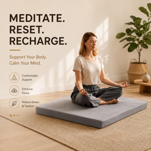 Velvet Zabuton Meditation Mat - Large Floor Pillow for Adults & Yoga Meditation Cushion - High Density Foam Floor Seating with Washable Cover, 31x31 Inch (Gray) - color: Grey