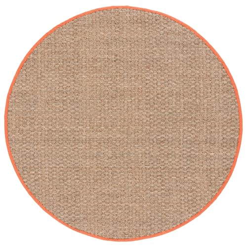 SAFAVIEH Area Rug 6' Round - Natural Fiber Collection - Natural & Rust, Seagrass, Basketweave Pattern with Border (NF114Y) - color: Natural/Rust, size: 6' (Round)