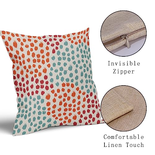 Blue Orange Red Pillow Covers 16x16 Set of 2 Fall Colored Art Dot Decorative Throw Pillows Trendy Print Outdoor Pillowcase Holiday Seasonal Cushion Cover Linen Pillow Case Decor for Sofa Couch Bed - color: Blue Orange Red Dots, size: 16" x 16" (Pack of 2)