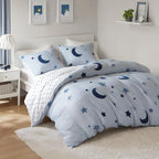 Intelligent Design Kids Cosmos Full Size Duvet Set – Blue Star and Moon Tufted Chenille, Reversible 3-Piece Bedding with Star Pillow, Full/Queen - color: Blue, size: Full/ Queen