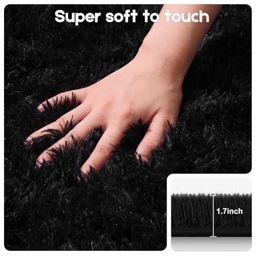 Black Rugs for Bedroom, 3x5 Fluffy Small Area Rugs for Living Room, Soft Shag Fuzzy Non-Slip Carpet Kids Boys and Girls Nursery Room Dorm Indoor Home Decor (Black, 3ft x 5ft) - color: Black, size: 3' x 5' (Rectangular)