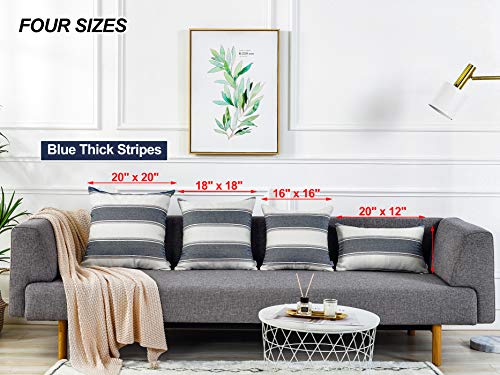 AmHoo Pack of 2 Farmhouse Linen Throw Pillow Cover Cushion Stripe Decoration Buffalo Retro Pillowcase with Hidden Zipper for Sofa Bedroom Car 18 x 18 Inch Blue - color: Blue, size: 18" x 18" (Pack of 2)