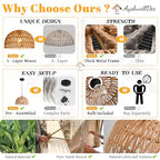 2 Pack Hemp Rope Woven Pendant Light Woven Light Fixture Boho Chandelier Light Fixture Wicker Pendant Lights Rattan Dome Wicker Chandelier for Dining Room Kitchen Island (Bulb Incl. - color: 12.2" Natural 2-Pack