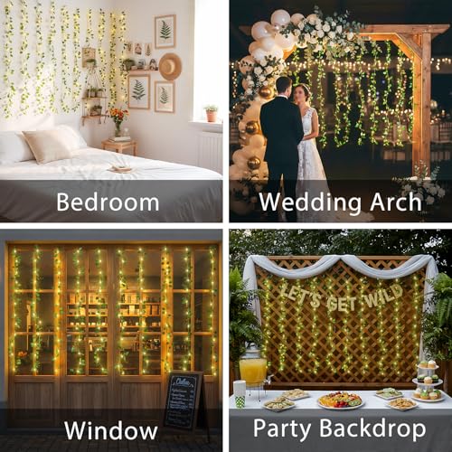 suddus Vines with Lights for Bedroom, 150 LED Fairy Lights with Vines, Pothos Curtain Lights for Bedroom, Dorm, Wedding, Party, Wall, Indoor, Outdoor Decor, 6.5ft x 4.9ft - color: Pothos, size: USB-150Led