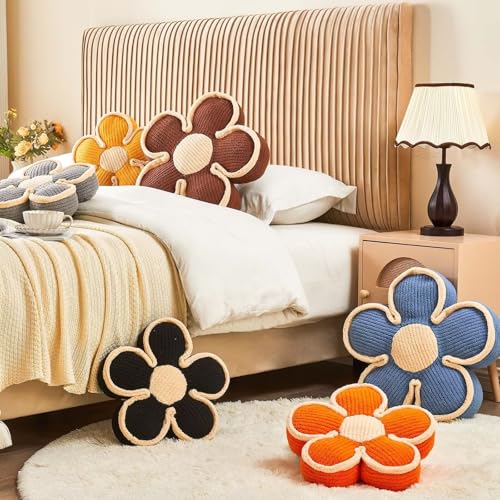 Kcvvcr Soft Flower Shaped Floor Cushion, Plush Decorative Throw Pillow, Cute Seating Cushion, Room Decor Pillow for Sofa Couch Bed (13.7 Inch, Black) - color: Black, size: 13.7 Inch