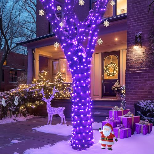 JMEXSUSS 2 Pack Solar String Lights Outdoor Waterproof, Total 400 LED 151FT Solar Christmas Lights Outdoor, 8 Modes Christmas Light for Outside Patio Yard Tree Decorations, Purple - color: Purple, size: 200LED*2