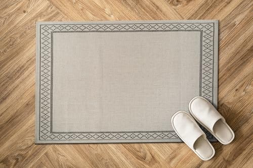 Luul Home Easy Jute Rugs 2x3 Frame Bone Color Living Room Indoor Outdoor Door Mat for Patio and Kitchen Rug High Traffic Washable Easy to Clean Solid Boho Woven Design Carpet (2 x 3) - color: Frame/Bone Black, size: 2' x 3' (Rectangular)