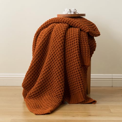Bunnikins & Clover Knitted Waffle Blanket Throw, Fall Throw Blanket for Home Decoration, Caramel Throw Blanket for Couch, 60"x80" - color: Caramel, size: 60"x80"