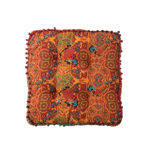 ELEFOCUS Orange Bohemian Seat Cushion,Indoor Boho Chair Cushions for Dining Chairs,Square Chair Pad,Decorative Seat Cushions for Kitchen Chairs (Orange Square 16X16) - color: Orange Square 16x16