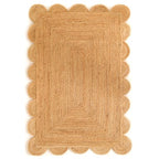Scalloped Natural Jute Rug 4x6ft – Handwoven Natural Fiber Rug for Living Room, Bedroom, and Entryway, Rustic & Boho Style - size: 4' x 6' (Rectangular)