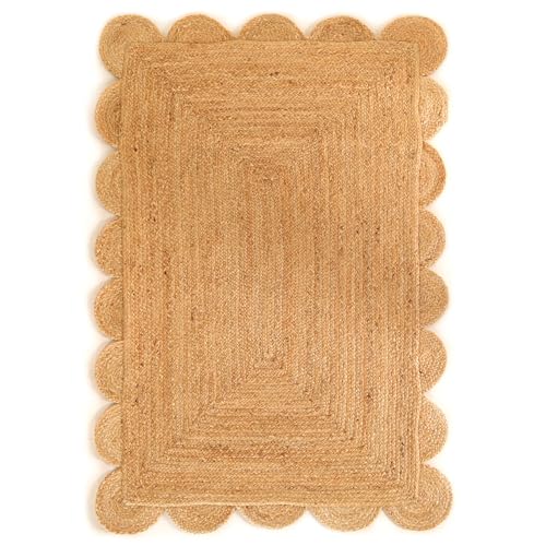 Scalloped Natural Jute Rug 4x6ft – Handwoven Natural Fiber Rug for Living Room, Bedroom, and Entryway, Rustic & Boho Style - size: 4' x 6' (Rectangular)