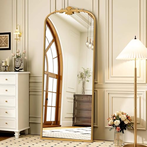 Besdomus Antique Full Length Mirror: 21"x56" French Gleaming Gold Arched Full Body Mirror - Floor Vintage Baroque Traditional Ornate for Entryway/Cloakroom/Bedroom - Home Decor for Interior Designers - color: Gleaming Gold, size: 56"L x 21"W
