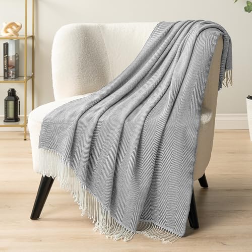PAVILIA Light Gray Herringbone Throw Blanket for Couch Bed, Decorative Outdoor Throw Blanket, Faux Cashmere Blanket Throw, Lightweight Accent Sofa Blanket Throw, 50x60 - color: Herringbone - Light Gray, size: 50 X 60 Inches - Throw