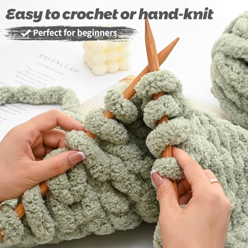 10 Pack Jumbo Chenille Yarn for Crocheting, #10 Super Bulky Baby Soft Yarn for Hand Knitting, 220 yds /70.5 oz Fluffy Chunky Knit Throw Blanket Yarn (Light Coffee) - color: Light Coffee
