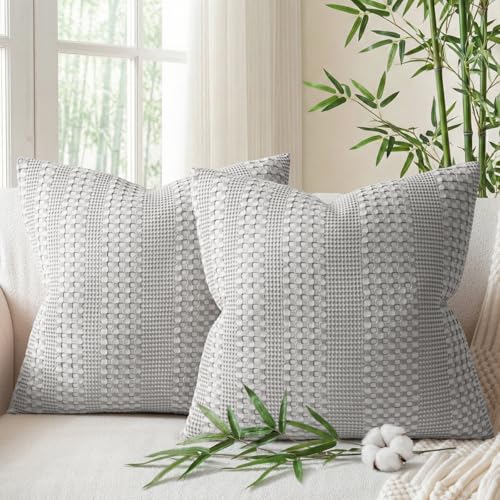 a moment 2 Pack Bamboo Fiber Pillow Covers - Waffle Weave, Ultra Soft & Breathable, Euro Shams Cotton Throw Pillow for Couch, Sofa, Bedroom Living Room 26x26 Inch Grey - color: Grey, size: 26" x 26" (Pack of 2)
