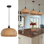 Rustic Farmhouse Bamboo Pendant Light - 18 Inch Large Dome Handwoven Ceiling Mounted Bamboo Chandelier Shades, Coastal Beach Hanging Rattan Light Fixture for Kitchen, Dining, Living Room - size: 5514L
