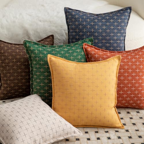 MANDIOO Pack of 2 Burlap Linen Throw Pillow Covers Woven Textured Modern Farmhouse Cushion Covers Pillowcase Decorative Couch Sofa Bed Living Room 24 x 24 Inch Deep Brown - color: Deep Brown, size: 24" x 24" (Pack of 2)