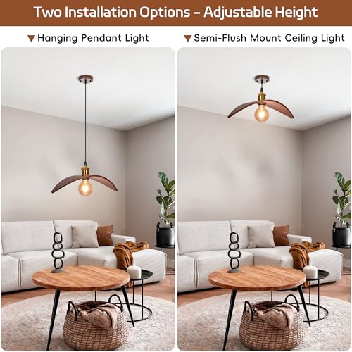 15.3" Pendant Lights Kitchen Island, 1-Light Natural Wood Ceiling Light Fixture Modern Hanging Lamp Decor for Kitchen Island Bedroom, Dining Room, Living Room, Nursery, Entryway, Foyer - size: 15.3" W x 7" H