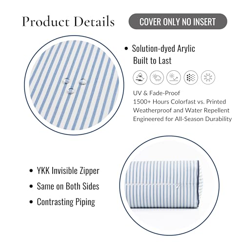 Hofdeco Premium Coastal Hampton Outdoor Performance Bolster Pillow Cover Only, 6"x20" Water Repellent, UV and Fade Resistant for Backyard, Couch, Poolside, Azure Blue Indigo Woven Coastline Stripes - color: Azure Blue Indigo Coastline Stripes 6"x20"