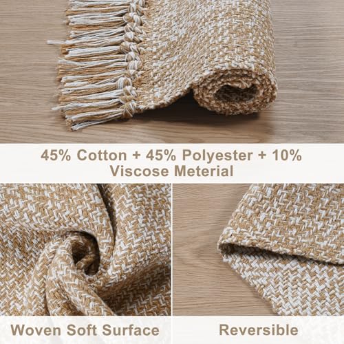 Collive Kitchen Runner Rug, 2' x 4.3' Modern Farmhouse Washable Entryway Door Mat, Tan Bathroom Carpet Hand Woven Reversible Indoor Outddor Rugs for Hallway Foyer Bedroom Decor - color: Tan/Cream, size: 2' x 4.3' (Rectangular)