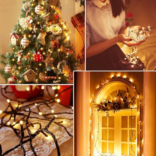 Outdoor String Lights, Fairy Lights 33 FT 100 LED Waterproof Deco for Indoor Outdoor Backyard Tree Party Cafe Patio Home Room Festival Chirstmas (Transparent Wire-Multi Color (Warm White-Black) - color: Warm White-Black