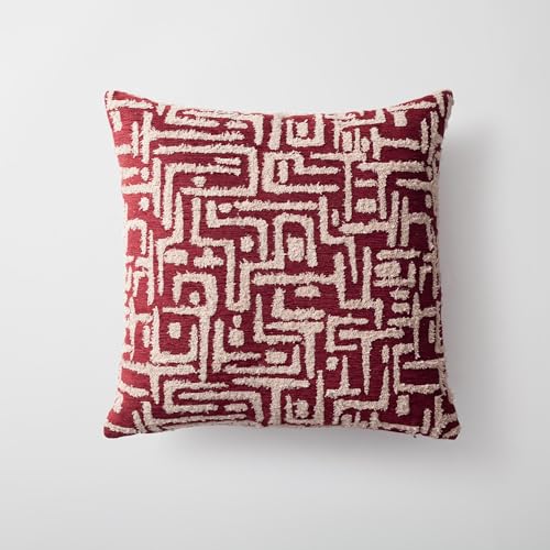 Woven Jacquard Throw Pillow Cover, Pack of 1 Geometric Pattern Textured Decorative Cushion Covers for Sofas, Couches, Fade Resistant Pillow for Sofa & Couch, Gilda, Burgundy, 18x18 Inch - color: Burgundy