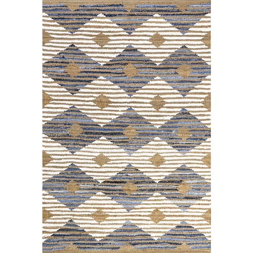 nuLOOM Hand Braided Marla Denim And Jute Diamonds Area Rug, 6x9, Off-white - color: Marla Off-white, size: 6' x 9' (Rectangular)