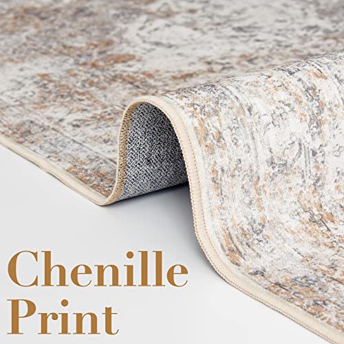 jinchan Runner Rug 2x5 Washable Hallway Rug Vintage Distressed Runner Indoor Thin Traditional Floral Mat Lightweight Non Slip Carpet for Kitchen Bathroom Laundry Room Bedroom Living Room Taupe - color: Vintage Taupe, size: 2' x 5' (Runner)