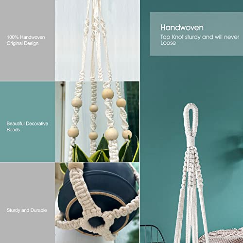 RIFNY Macrame Plant Hanger for 5 to 10 Inch Plant Pots, 35 Inch Indoor Handmade Woven Rope Hanger Kits with Hooks and Wood Beads, Hanging Planter Basket Holder for Boho Home Decor (White, 3 Pack) - color: White, size: 35 Inch 3 Pack