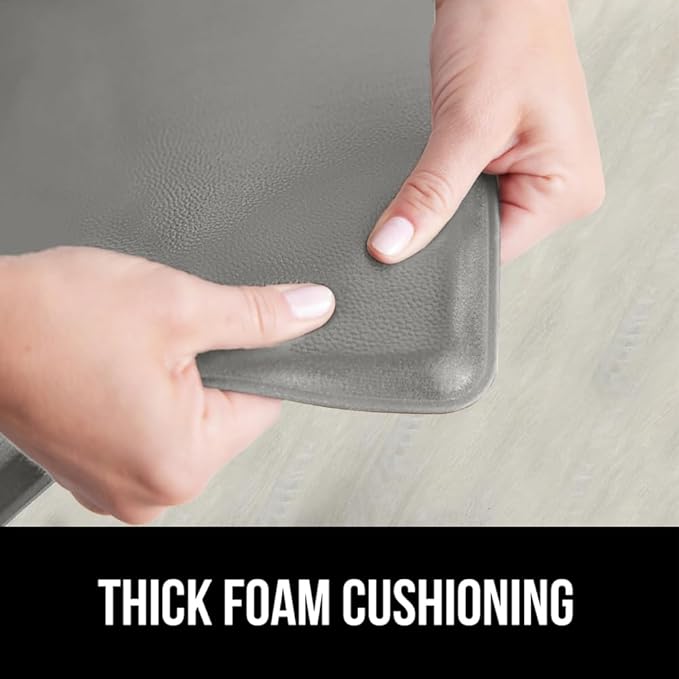 GORILLA GRIP 2 Pack Comfortable Cushioned Kitchen Mats for Floor, 17x29 + 17x59, Waterproof and Stain Resistant, 1/2 Inch Thick Soft Ergonomic Standing Desk Anti Fatigue Mat, Foam Supports Feet, Grey