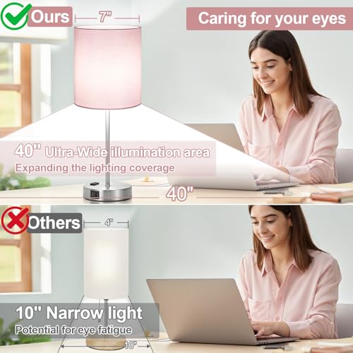 Lynnoland Set of 2 Touch Control Table Lamps, 3-Way Dimmable Bedside Nightstand Lamps for Bedroom Living Room Nursery, 800 Lumens 5000K Warmlight Bulbs Included - color: (2 Pack)Pink & Brushed Nickel(Base)-5000K Bulbs Included