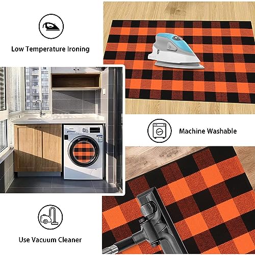 KIMODE Fall Outdoor Rug Buffalo Plaid Orange and Black 24"x51",Washable Cotton Fall Halloween Door Mat,Reversible Checkered Layering Rugs for Entryway,Halloween Front Porch Decor - color: Orange/Black, size: 2' x 4'3" (Rectangular)