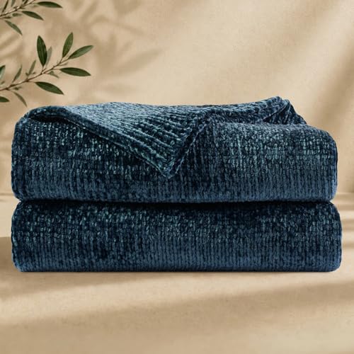 Chenille Throw Blanket for Couch, Cozy Soft Blanket Twin Lightweight Decorative Throw for Living Room Sofa Chair, Stylish Home Decor, Ideal for Gifting, Indigo 60"x80" - color: Indigo, size: Twin