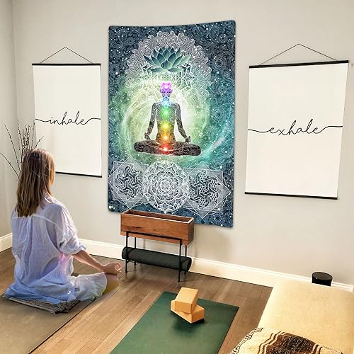 DYNH Meditation Vertical Tapestry, Yoga Decor Tapestry Wall Hanging for Bedroom, Lotus Tapestries Poster Beach Blanket College Dorm Home (40W X 60H) - size: 60"L x 40"W