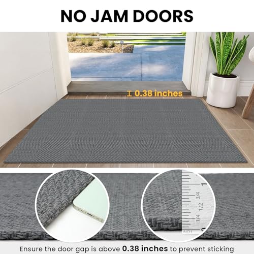 IOHOUZE Small Area Rug 2x3 Washable Woven Rugs for Entryway Non Slip Rubber Backed Front Door Rugs Indoor Doormat Throw Rug Floor Carpet for Entrance Kitchen, Charcoal/Dark Grey - color: Charcoal/Dark Grey, size: 2' x 3' (Rectangular)