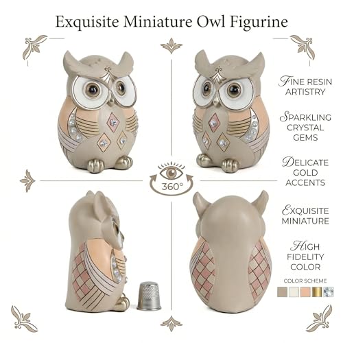 Owl Statue Home Decor, Vintage Resin Figurine with Crystals for Shelf, Boho Decorations for Living Room Office Desk, Unique Gifts for Women Bird Lovers - color: Multicolor